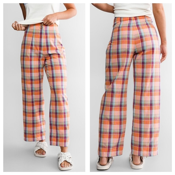 Billabong The Salty Blonde Break Point Pants Sz 30 Orange Gingham Resortwear - Picture 12 of 12